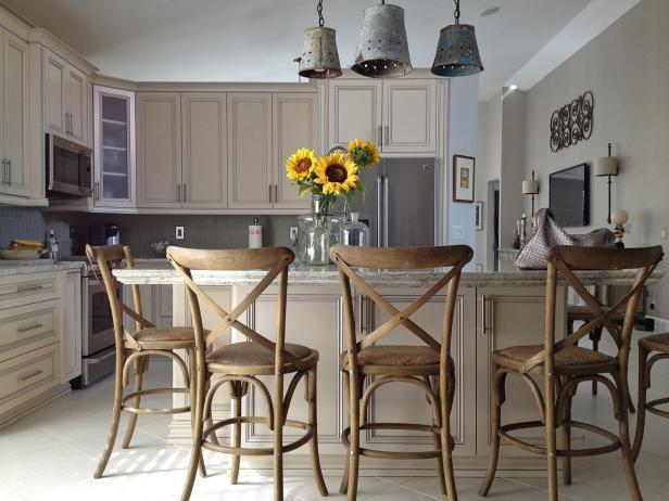 Neutral Cottage Kitchen With Rustic Metal Lights