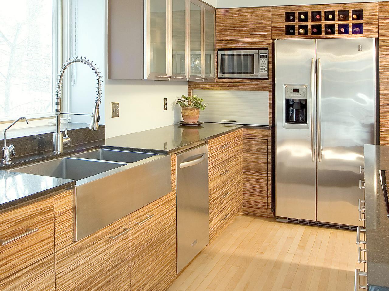 Contemporary Kitchen With Bamboo Cabinets And Stainless Steel