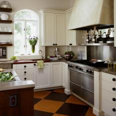 White Country Kitchen With Limestone Countertops   
