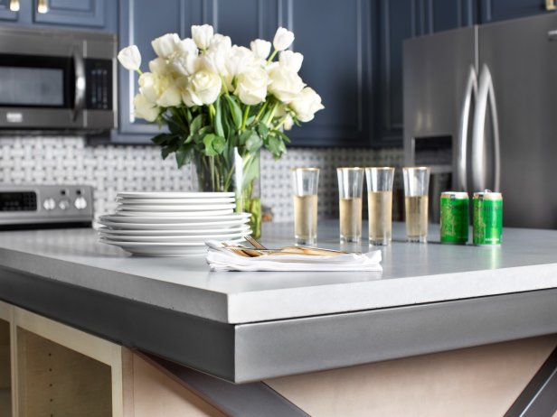 Concrete, Wood and Steel Kitchen Island Detail