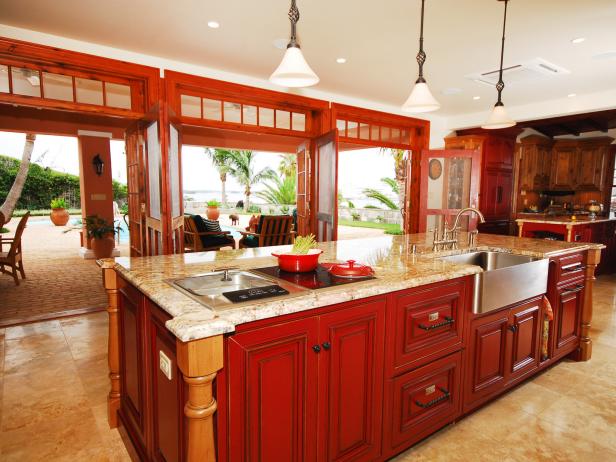Kitchen Island Styles Colors, Red Kitchen Island With Stools