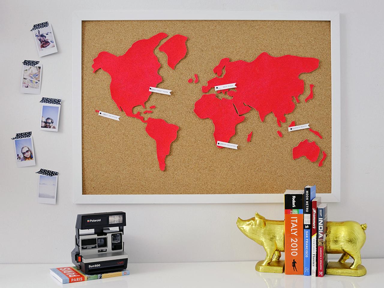 world map cork board diy Diy Wall Art Make A Custom Corkboard World Map Hgtv world map cork board diy