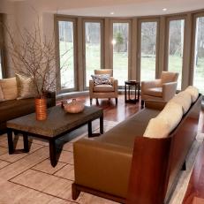Neutral Living Room With Wraparound Windows