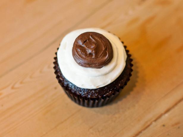 Chocolate and white frosted cupcake