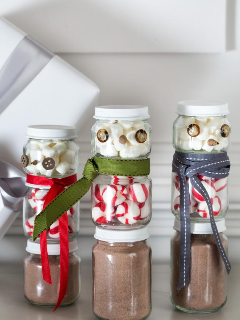 Snowmen made from hot chocolate supplies