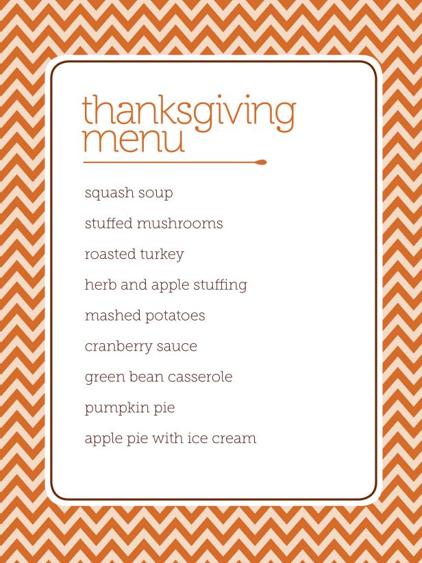Dress up your Thanksgiving table with a customized menu! This free printable template is available at hgtv.com, courtesy of HGTV Magazine.