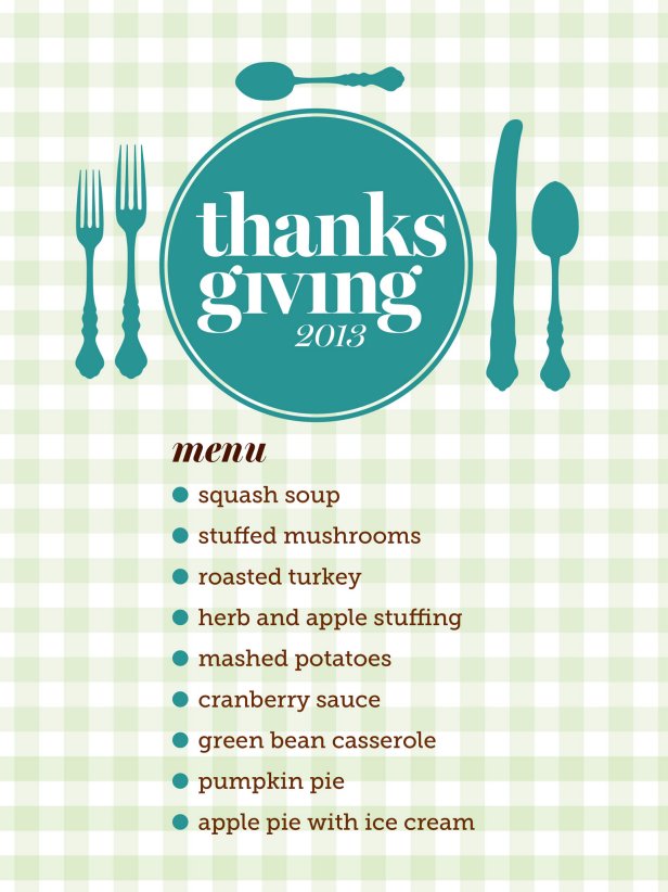 Dress up your Thanksgiving table with a customized menu! This free printable template is available at hgtv.com, courtesy of HGTV Magazine.