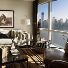 Safari-Inspired Living Room with Spectacular City View
