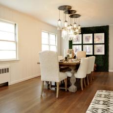 Modern Antique White Dining Room with Live Plant Wall