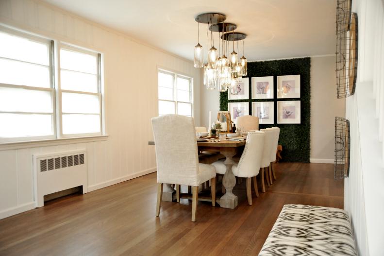 Antique White Dining Room with Live Plant Wall