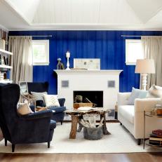 Transitional Blue and White Living Room