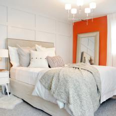 White Bedroom With Orange Accent Wall