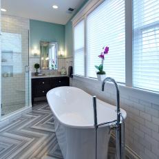 Eclectic, Luxurious Bathroom With White Subway Tile