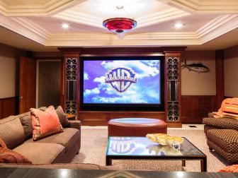 Home Theater With Coffered Ceiling Detail