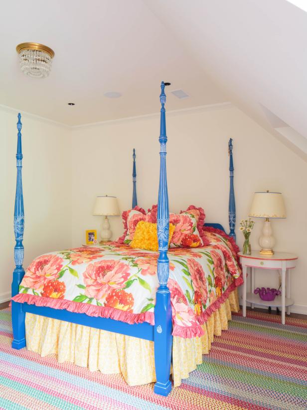 Stylish Girl's Room With Blue Four-Poster Bed | HGTV