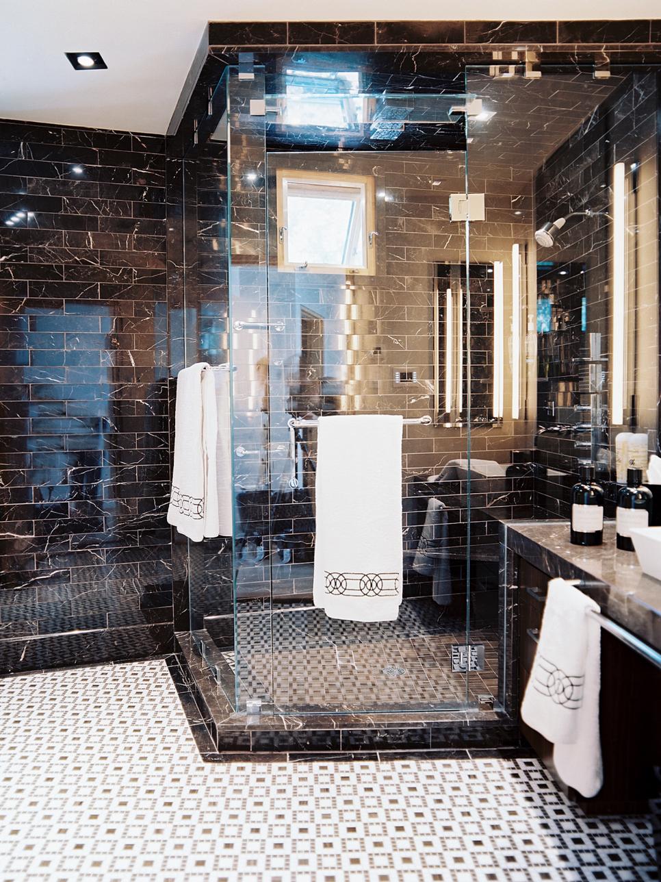 Eclectic Black and White Tiled Bathroom | HGTV