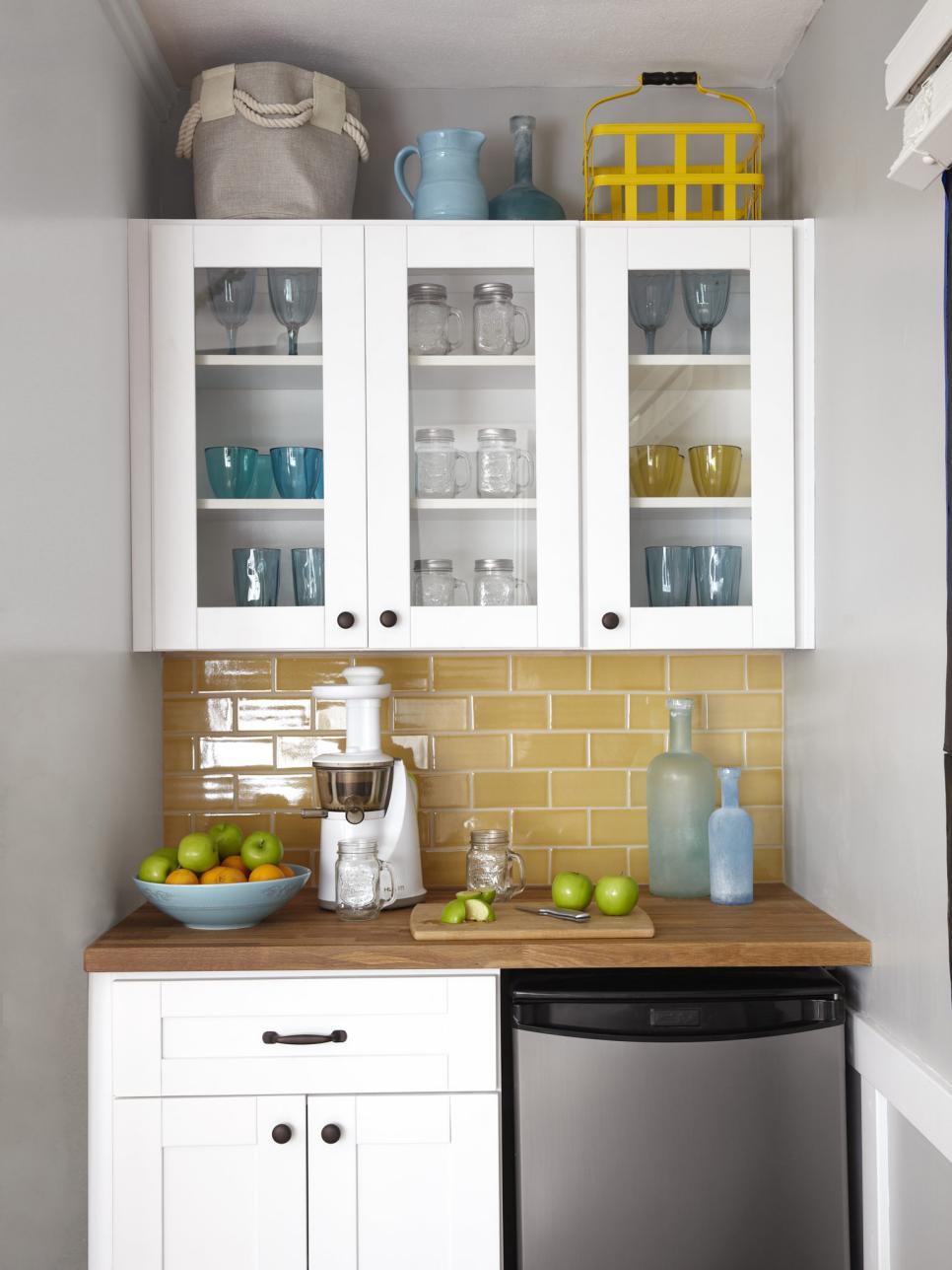 White and Yellow Juicing Station in Kitchen HGTV