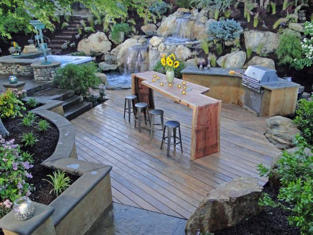 Grilling Area With Mountainous Landscaping 