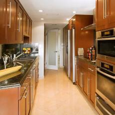 Transitional Galley Kitchen With Cherry Cabinets