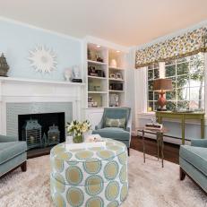 Blue and Green Transitional Living Room