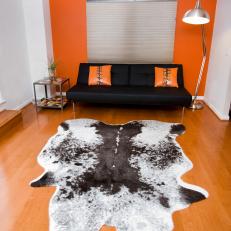 Home Office Sitting Area With Animal-Hide Area Rug