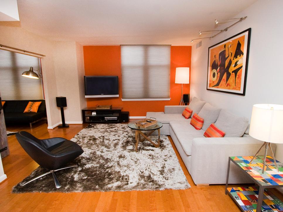 Contemporary Orange And White Living, Orange Living Room Design