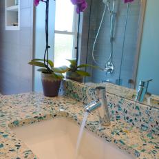 Undermount Bathroom Sink and Recycled Glass Countertop