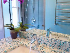 Contemporary Faucet in Caribbean Blue Guest Bath