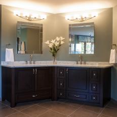 Angled Double Vanity Adds Dimension to Contemporary Bathroom