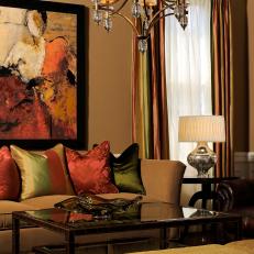 Art Deco Chandelier in Warm Transitional Living Room