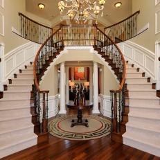 Double Stairway with Chandelier in Grand Entryway
