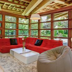 Red Sofa Adds Color in Contemporary Living Room 