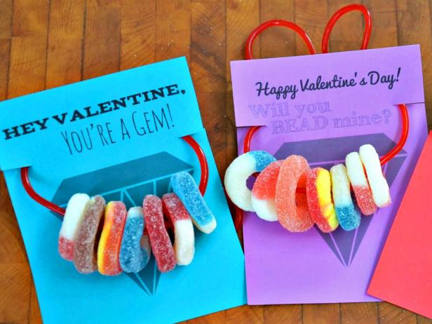 Let kids make homemade valentines this year using strawberry licorice laces and gummy ring candy, creating edible necklaces their friends will love to devour.