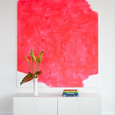 White Living Room With Pink Contemporary Art