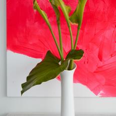 Bright Pink Painting Contrasts Simple White Vase