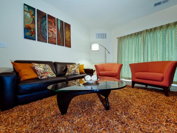 White Midcentury-Modern Living Room With Colorful Accessories