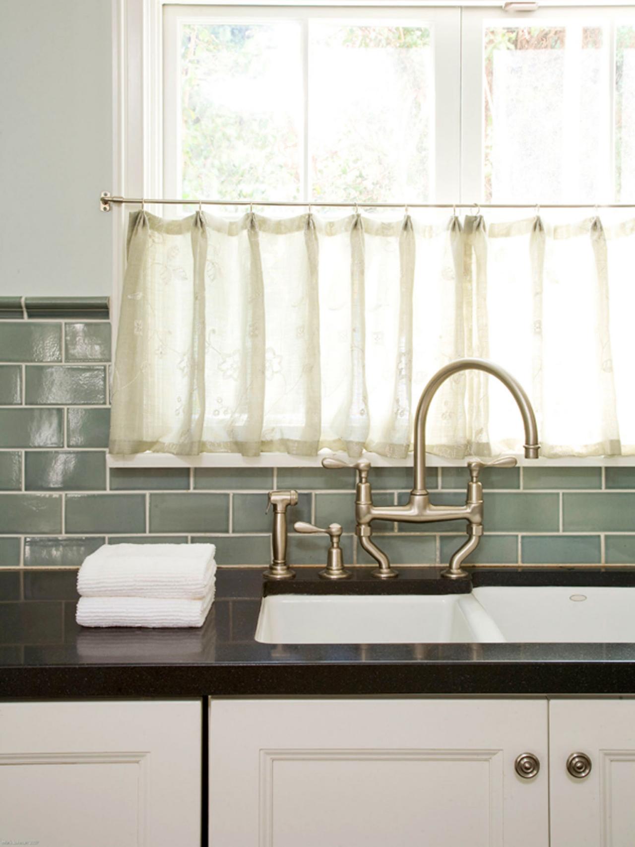 Cottage Kitchen With Gray Green Glass Tile Backsplash Hgtv