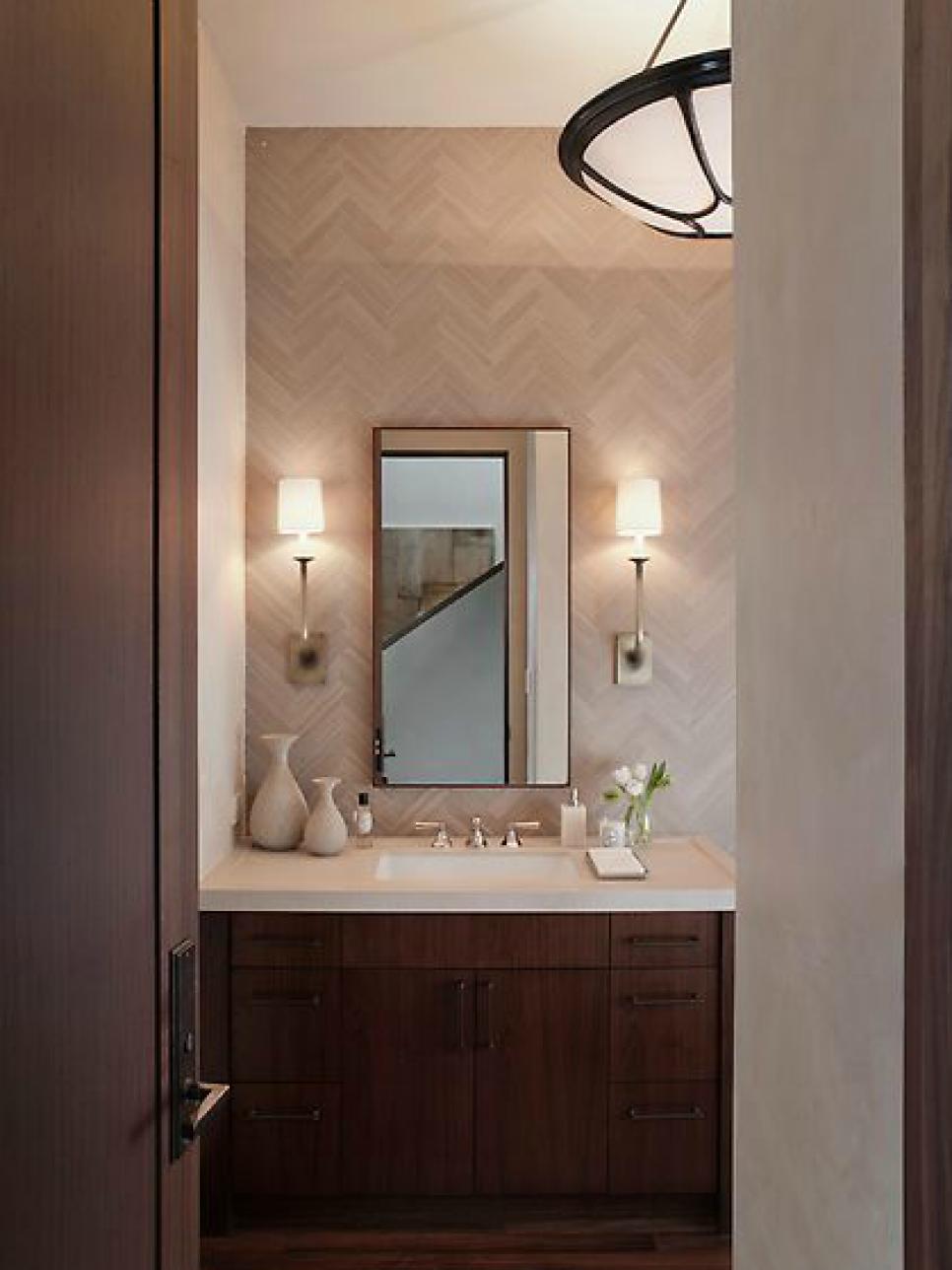 Small Midcentury Modern Bathroom With Herringbone ...