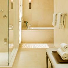 Modern Spa Bathroom With Bathtub and Multi-Head Shower