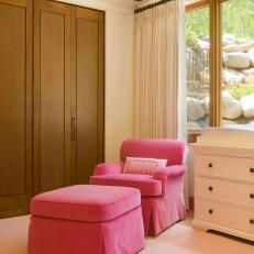 Cozy Pink Chair and Ottoman in Sitting Room