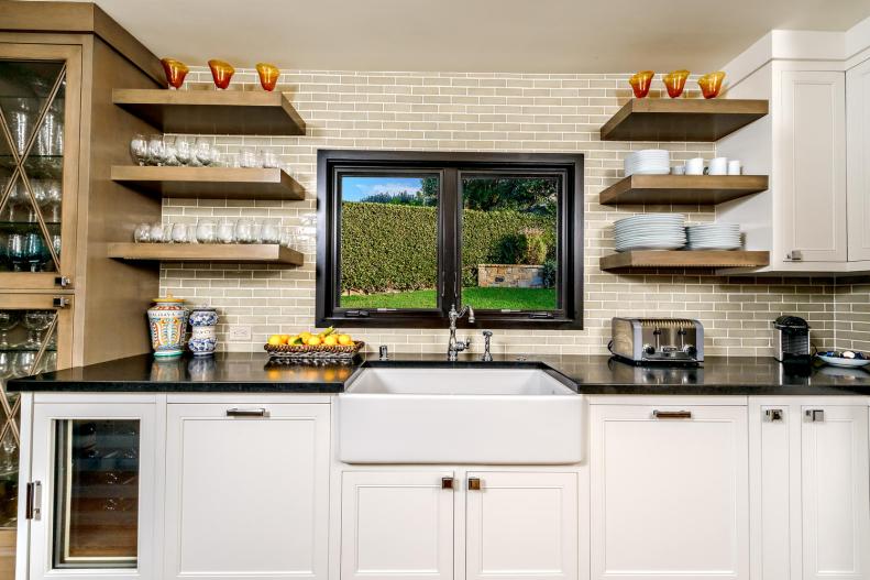 Neutral Country Kitchen With Floating Shelves 