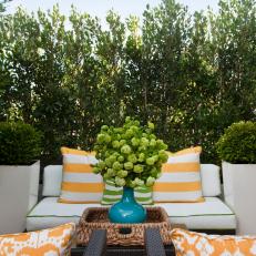 Outdoor Living Space With Blue Vase for Flowers