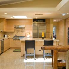 Contemporary Neutral Kitchen With Rift Oak Cabinetry and Sleek Tile Flooring 
