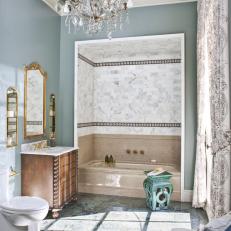 Marble, Crystal Dress Up Traditional Bathroom With Blue Marble Flooring