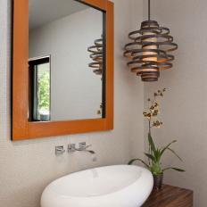 Contemporary Bathroom Sink With Smooth Cabinet and Spiraled Light 