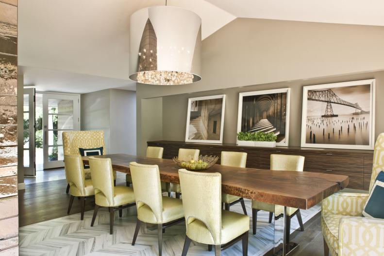 Contemporary Neutral and Green Dining Room 