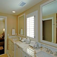 Simple, Traditional Neutral Bathroom With White Marble Countertops 