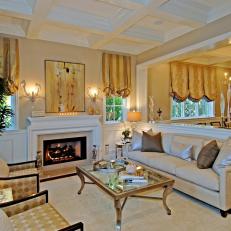 Traditional Neutral Living Room With Metallic Accents and Regal Decor 