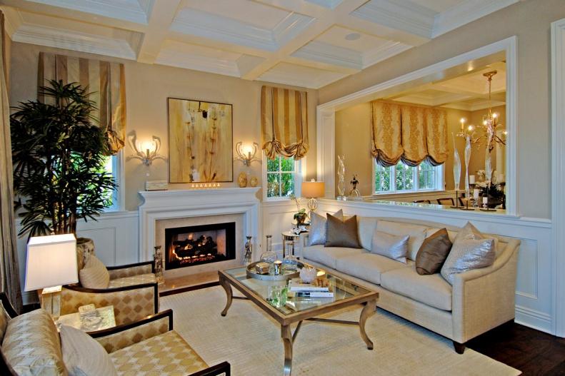 Neutral and Gold Traditional Living Room 