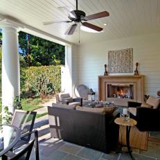 Traditional White Porch With Fireplace